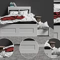Modern Double Bed With White Frame Black White Red Bedding Nightstands Rug And Books