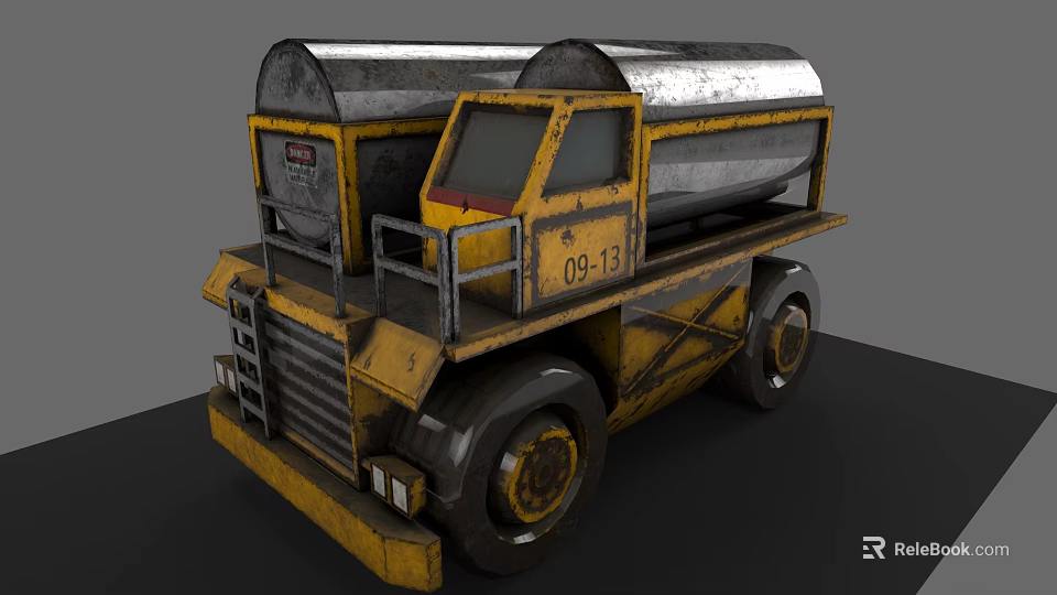 Yellow Tanker Truck With Silver Storage Tank And Number 09 13 Industrial Design 3d model 