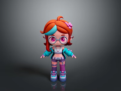 Cute Game And Movie Character Featuring Red Orange Hair Pink Bow Big Round Glasses 3d model
