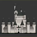 Cartoon Fantasy Castle Scene With Pointed Towers White Walls Green Roofs And Lush Grass