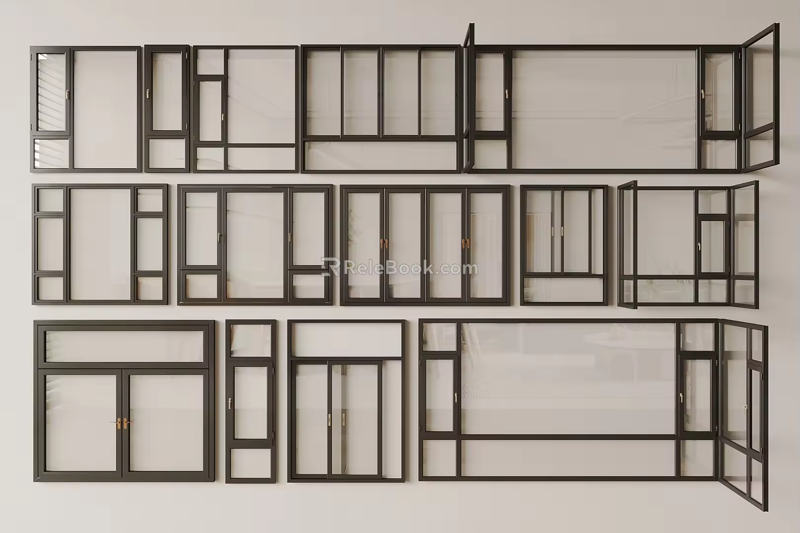 Window combination floor-to-ceiling window casement window 3d model