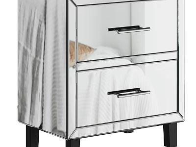 Modern Glass Nightstand With Two Drawers And Black Legs Design 3d model