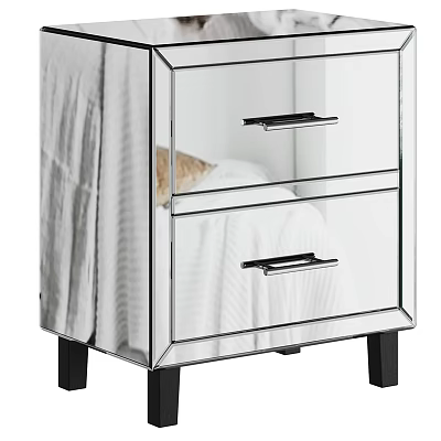 Modern Glass Nightstand With Two Drawers And Black Legs Design 3d model