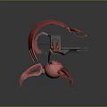 Futuristic Red Metallic Mechanical Device With Articulated Arms And Reflective Base