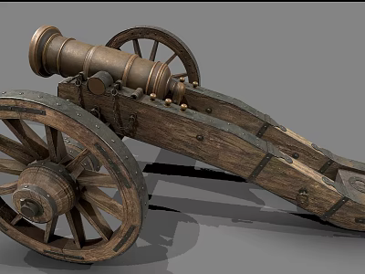 Ancient Cannon Weapon With Wooden Carriage Wheels Metal Barrel and Aged Design 3d model
