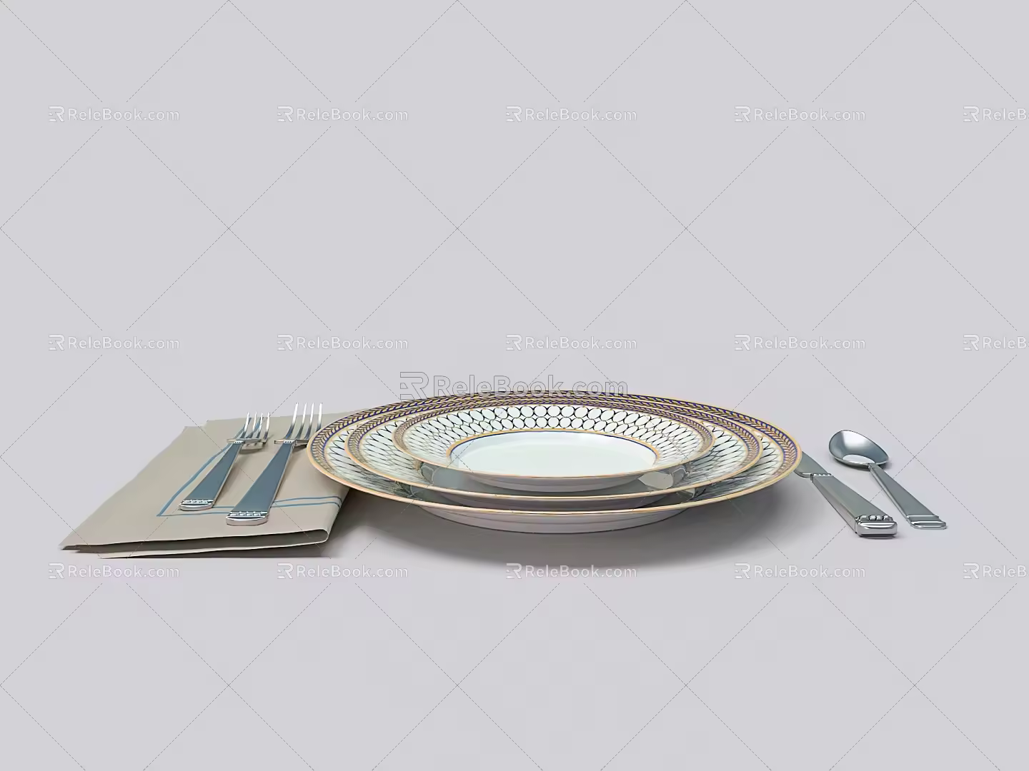 Tableware Plate Knife and Fork Napkin 3d model