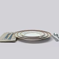Tableware Plate Knife and Fork Napkin 3d model