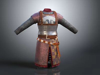 Ancient Warrior Upper Body Armor With Metal Scales Leather Straps And Long Sleeves 3d model