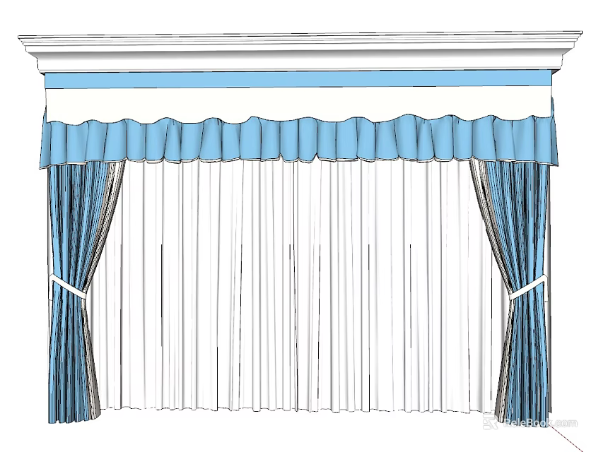 Modern Blue Curtains With Ruffled Top Sheer Panels And Tied Sides Design 3d model 