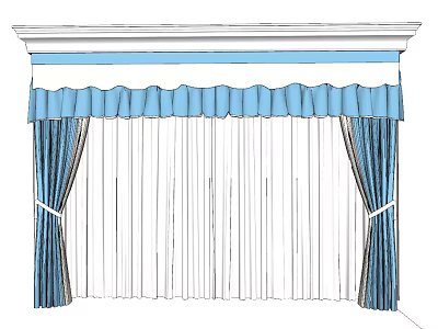 Modern Blue Curtains With Ruffled Top Sheer Panels And Tied Sides Design 3d model