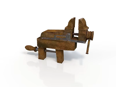 Wooden Bench Vice With Adjustable Handle And Vintage Workbench Tool Design 3d model