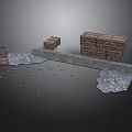 Industrial Site Setup With Wooden Crates On Concrete Platform And Scattered Gravel
