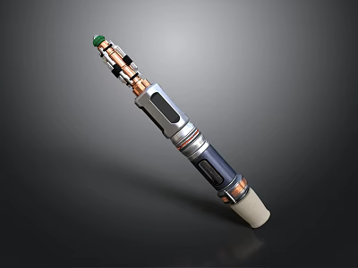 Futuristic Weapon with Metallic Body Copper Accents Green Tip and Modern Sleek Design 3d model