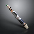 Futuristic Weapon with Metallic Body Copper Accents Green Tip and Modern Sleek Design
