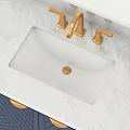 Modern Navy Blue Bathroom Vanity With Marble Countertop And Gold Faucet Handles