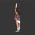 Cute Child Wearing Leopard Print Shirt White Diaper Holding Milk Bottle on Grey Background