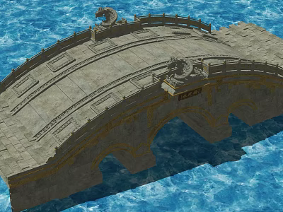 Traditional Stone Arch Bridge With Carved Dragon Decorations Over Blue Water 3d model