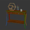 Classic Wooden Console Table With Drawer And Decorative Geometric Ornament