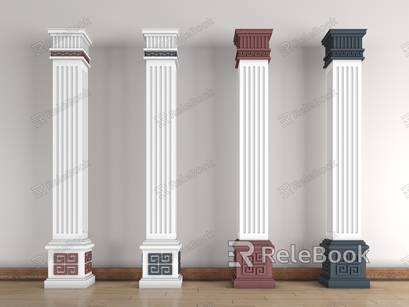 New Chinese Roman Column Fu Character Back Character Pattern model