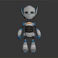 Silver Blue Robot Character With Glowing Blue Eyes And Mechanical Design Standing Pose