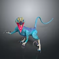 Game Movie Character with Blue Skin Yellow Head Open Mouth Red Tongue Long Tail Claws
