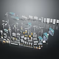 Urban Road Traffic Equipment Collection Including Street Lamps Signage Traffic Lights Barriers And Railings
