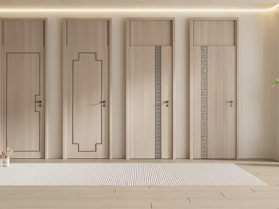 New Chinese Style Flat Door Single Door Bedroom Single Door 3d model