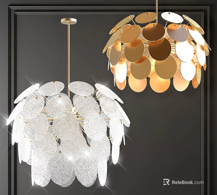 Elegant Modern Chandelier With Crystal Circular Plates And Golden Accents Interior Design 3d model 
