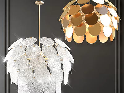 Elegant Modern Chandelier With Crystal Circular Plates And Golden Accents Interior Design 3d model