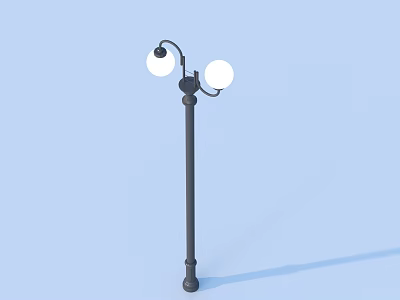 Outdoor Street Light With Black Pole And Two White Globe Lamps 3d model