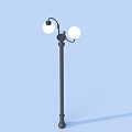 Outdoor Street Light With Black Pole And Two White Globe Lamps