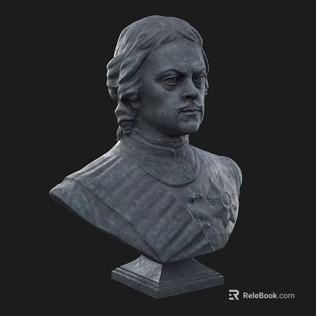 Classical Bronze Bust Sculpture With Detailed Facial Features And Intricate Clothing Design 3d model 