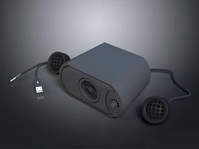 Black Portable Audio Device With External Speakers And USB Cable Connection 3d model