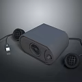 Black Portable Audio Device With External Speakers And USB Cable Connection 3d model