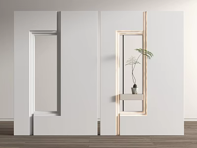 Modern White Room Divider with Geometric Cutouts Shelf and Potted Plant for Modern Interior Design 3d model