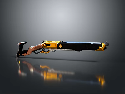 Futuristic Weapon with Yellow Black Brown Finish Modern Design Shiny Reflective Surface 3d model