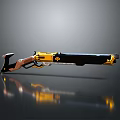 Futuristic Weapon with Yellow Black Brown Finish Modern Design Shiny Reflective Surface