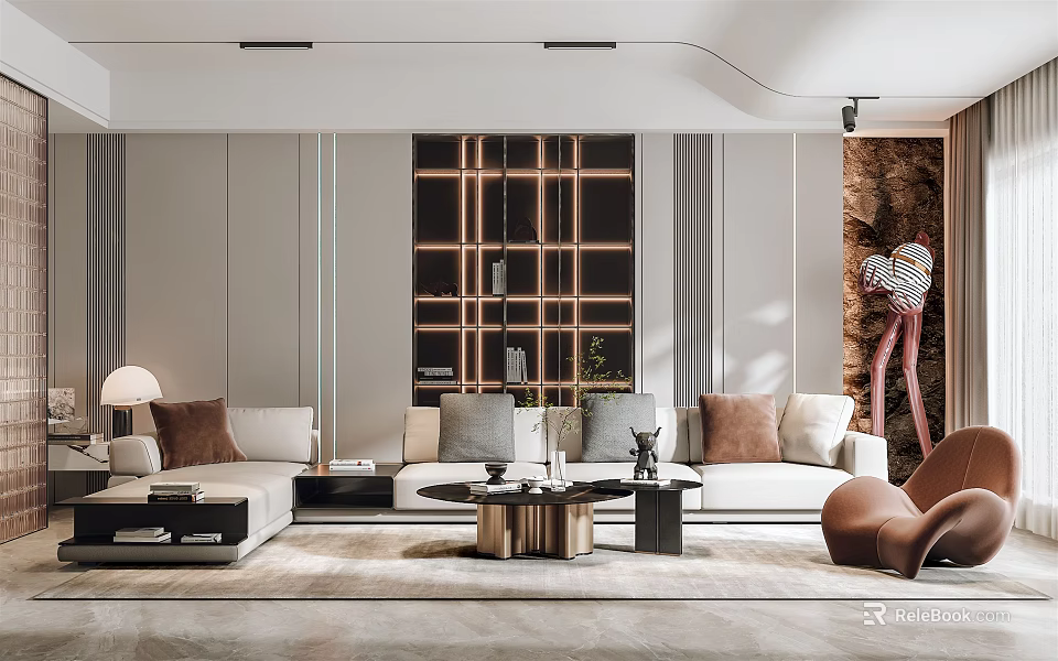 Modern Living Room Interior Design With Sofa Coffee Table And Decorative Elements 3d model 