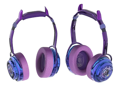 Over Ear Headphones with Purple and Blue Cat Ear Stylish Design for Music 3d model