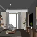 Modern Living Room With Beige Sofa Yellow Brown Cushions Wooden Coffee Table And Large Windows