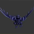 Blue Metallic Bird Game Movie Character With Spread Wings And Blade Like Feathers