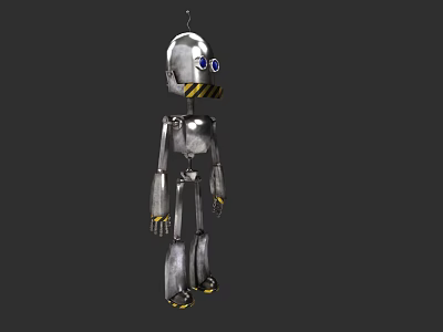 Silver Metallic Robot Game Movie Character With Blue Eyes And Yellow Black Stripes 3d model