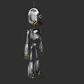 Silver Metallic Robot Game Movie Character With Blue Eyes And Yellow Black Stripes