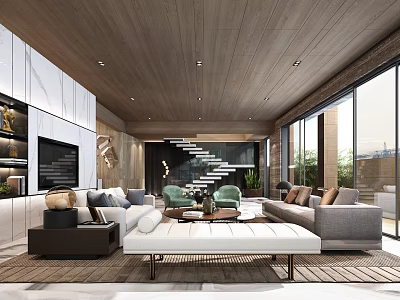Modern Living Room Interior With Comfortable Sofa Coffee Table And Large Windows 3d model