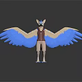 Anthropomorphic Animal With Blue And White Wings Brown Vest Khaki Pants Standing Pose 3D Render