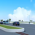 Urban Road Facilities With Street Lights Green Belts And Vehicle Lanes
