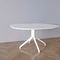 White Round Modern Dining Table With Herringbone Wooden Floor And Light Wall Background 3d model