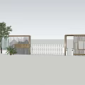 Modern Entrance Gate Design With White Fence Trees And Decorative Plants