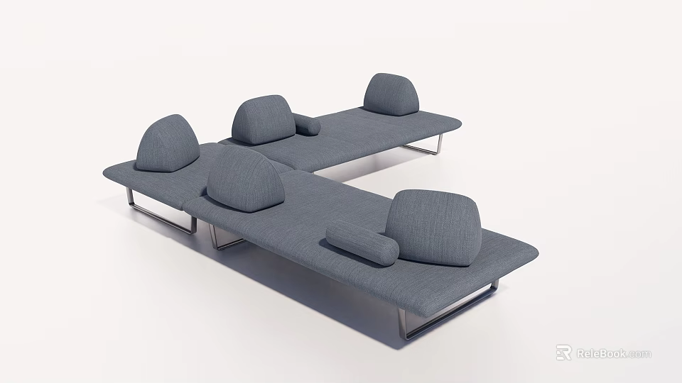 Modern Gray Multi Person Sofa With Multiple Cushions And Metal Frame Design 3d model 