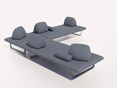 Modern Gray Multi Person Sofa With Multiple Cushions And Metal Frame Design 3d model